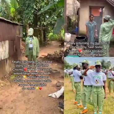 VIDEO: Twin reunites with blind sister after NYSC orientation camp